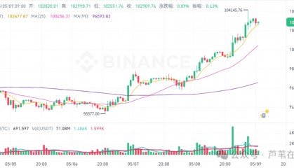5月9日加密市场价格：比特币、以太坊如期大涨，牛市速归？MOODENG上涨102%，NEIRO上涨57%，BANK上涨56%